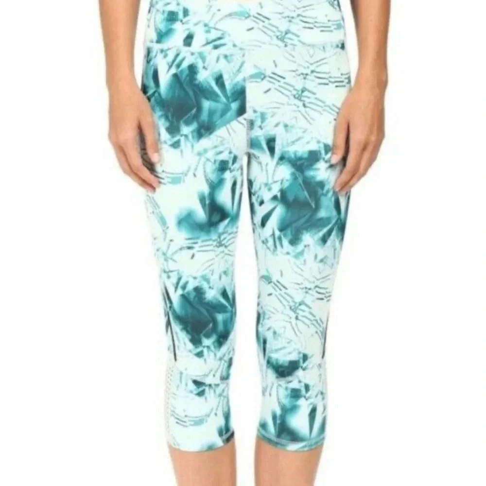 Adidas Supernova Cropped Leggings Workout Pants Green White Sz S